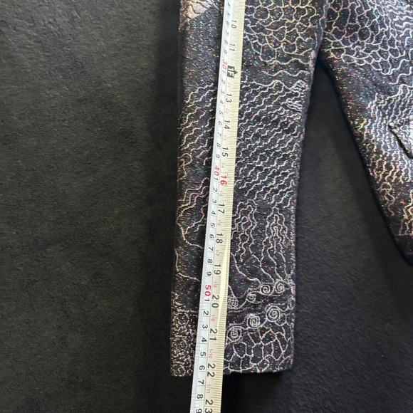 Chicos Blazer Sz 1 Medium Textured Metallic Paisley Mandarin Collar Button Front - Picture 9 of 11